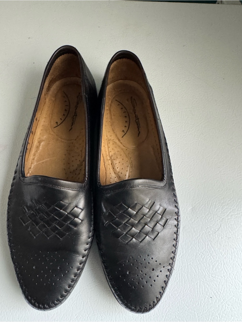 Santoni Black relaxed Slip-On Italian dress shoes.